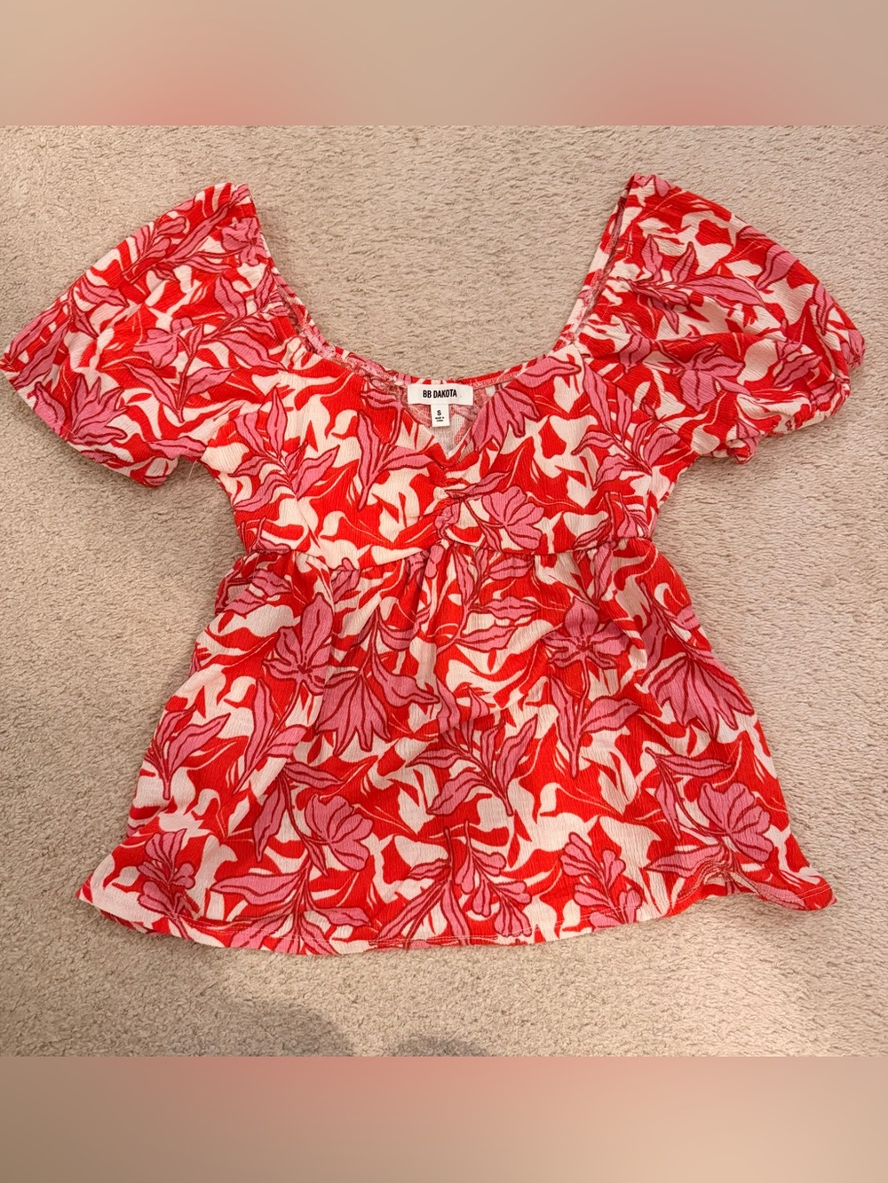 BB Dakota Red and Pink Floral Scoop Neck Babydoll Top